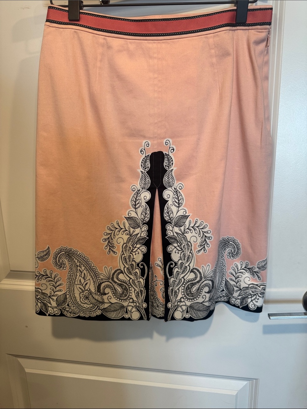 Etcetera Pink A-Line Skirt with Black & White Paisley Border